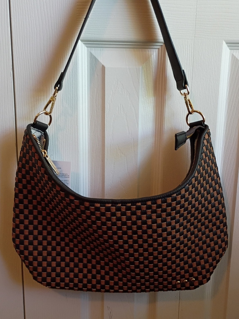 Woven Checker Shoulder Bag - Brown & Black